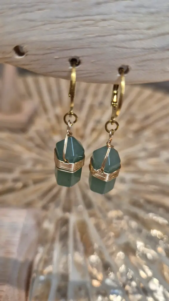 BOUCLE D'OREILLE POINTE 20MM AVENTURINE VERTE A