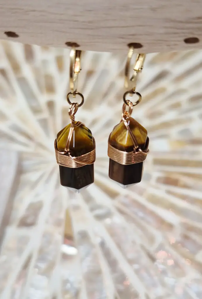 BOUCLE D'OREILLE POINTE 20MM OEIL DE TIGRE A