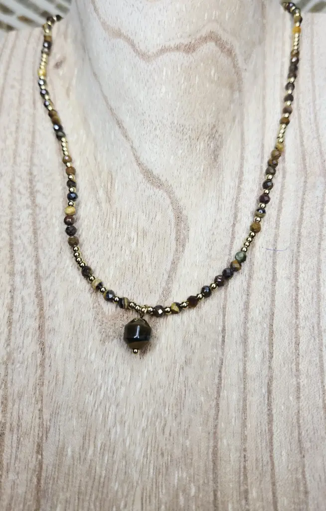 [camille AURELA] COLLIER AURELA DORÉ OEIL DE TIGRE A