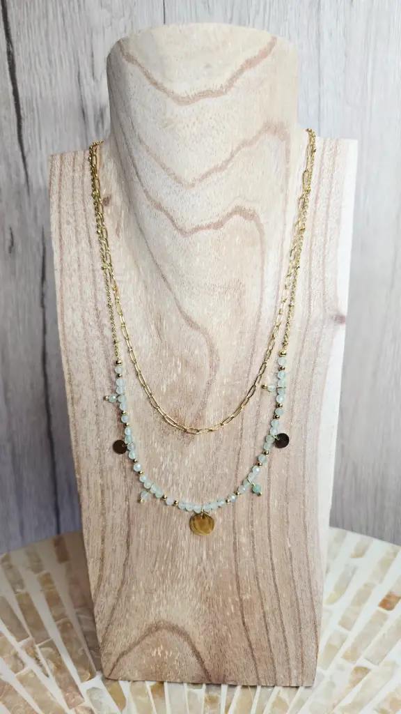 COLLIER IRIS DORÉ AVENTURINE VERTE A