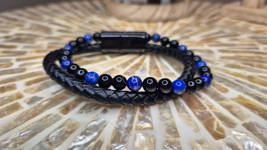 BRACELET HOMME ASKA CUIR NOIR LAPIS LAZULI ET ONYX A