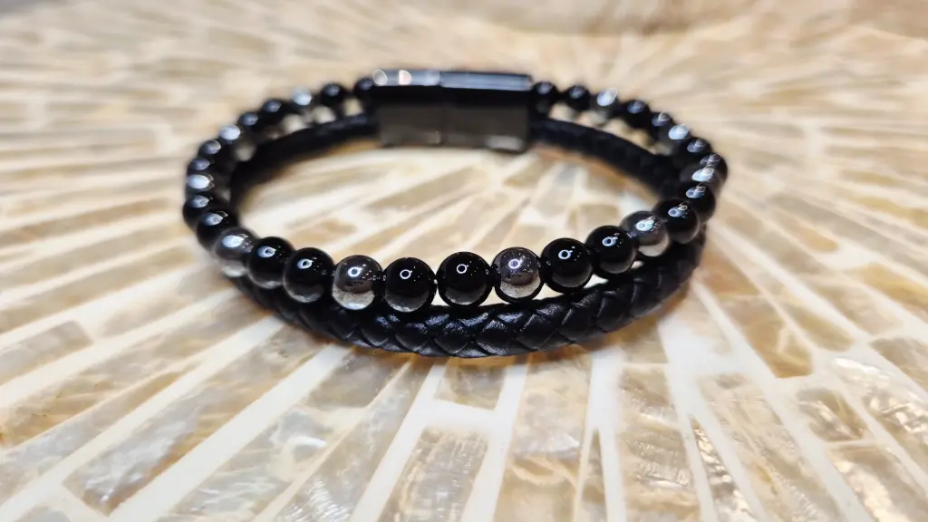 BRACELET HOMME ASKA CUIR NOIR HEMATITE ET ONYX A