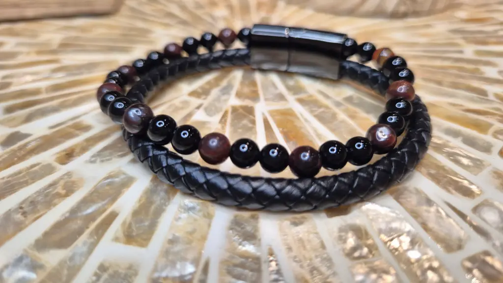 BRACELET HOMME ASKA CUIR NOIR OEIL DE TAUREAU ET ONYX A