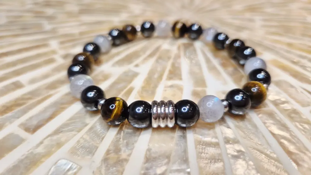 BRACELET HOMME CÉLYOS ARGENTÉ LABRADORITE, OEIL DE TIGRE, HÉMATITE A