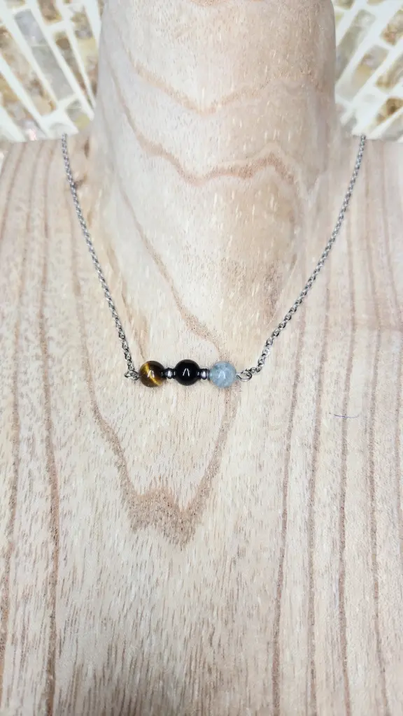 COLLIER TERELIA ARGENTE LABRADORITE ONYX OEIL DE TIGRE A