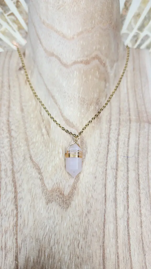 COLLIER BOHO DORE QUARTZ ROSE A