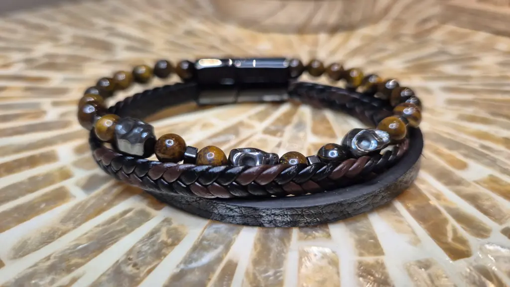 BRACELET HOMME NOXIS CUIR NOIR OEIL DE TIGRE A